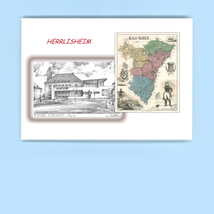 Cartes Postales impression Noir avec dpartement sur la ville de HERRLISHEIM Titre : mairie