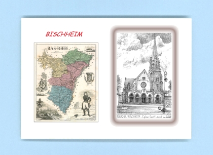 Cartes Postales impression Noir avec dpartement sur la ville de BISCHHEIM Titre : eglise st laurent