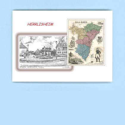 Cartes Postales impression Noir avec dpartement sur la ville de HERRLISHEIM Titre : fontaine