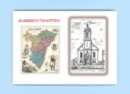 Cartes Postales impression Noir avec dpartement sur la ville de GUMBRECHTSHOFFEN Titre : eglise
