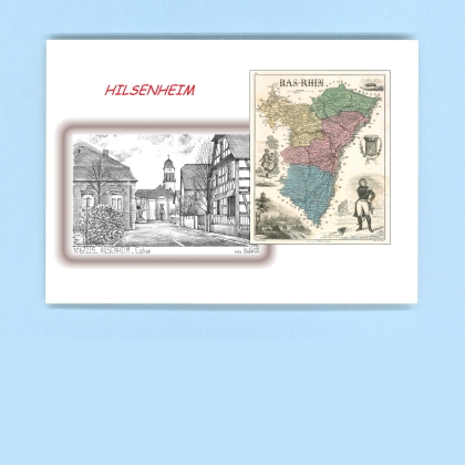 Cartes Postales impression Noir avec dpartement sur la ville de HILSENHEIM Titre : eglise