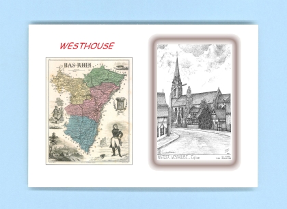 Cartes Postales impression Noir avec dpartement sur la ville de WESTHOUSE Titre : eglise