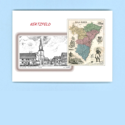 Cartes Postales impression Noir avec dpartement sur la ville de KERTZFELD Titre : eglise