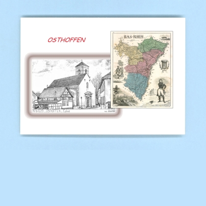 Cartes Postales impression Noir avec dpartement sur la ville de OSTHOFFEN Titre : eglise