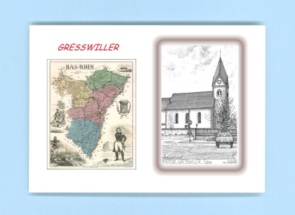 Cartes Postales impression Noir avec dpartement sur la ville de GRESSWILLER Titre : eglise