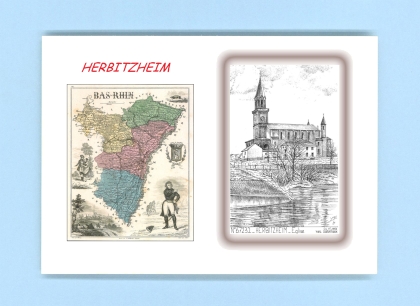 Cartes Postales impression Noir avec dpartement sur la ville de HERBITZHEIM Titre : eglise