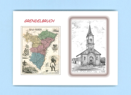 Cartes Postales impression Noir avec dpartement sur la ville de GRENDELBRUCH Titre : eglise