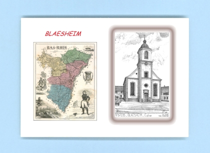 Cartes Postales impression Noir avec dpartement sur la ville de BLAESHEIM Titre : eglise