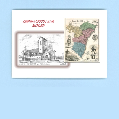 Cartes Postales impression Noir avec dpartement sur la ville de OBERHOFFEN SUR MODER Titre : eglise