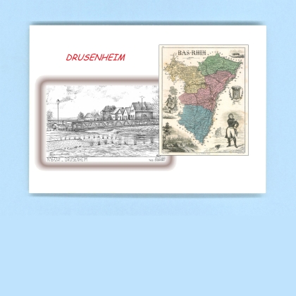 Cartes Postales impression Noir avec dpartement sur la ville de DRUSENHEIM Titre : vue