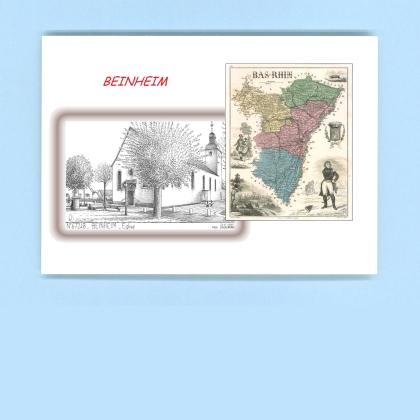 Cartes Postales impression Noir avec dpartement sur la ville de BEINHEIM Titre : eglise