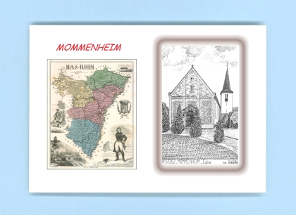 Cartes Postales impression Noir avec dpartement sur la ville de MOMMENHEIM Titre : eglise