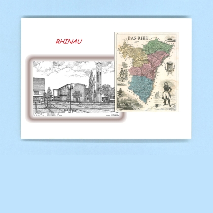 Cartes Postales impression Noir avec dpartement sur la ville de RHINAU Titre : place