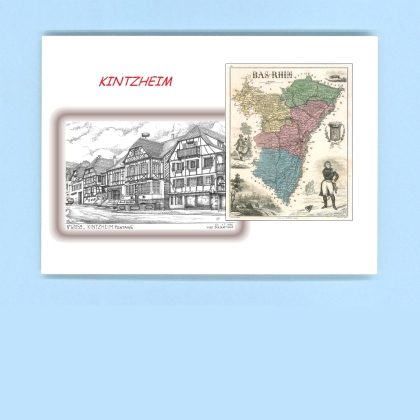 Cartes Postales impression Noir avec dpartement sur la ville de KINTZHEIM Titre : fontaine