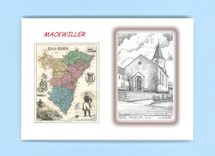 Cartes Postales impression Noir avec dpartement sur la ville de MACKWILLER Titre : eglise
