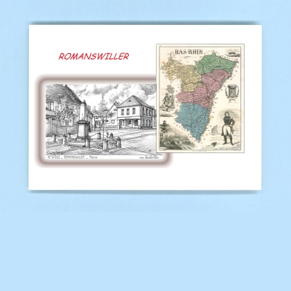 Cartes Postales impression Noir avec dpartement sur la ville de ROMANSWILLER Titre : mairie