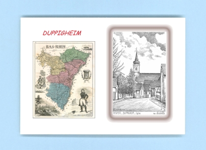 Cartes Postales impression Noir avec dpartement sur la ville de DUPPIGHEIM Titre : eglise