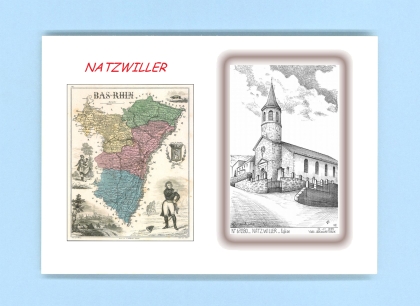 Cartes Postales impression Noir avec dpartement sur la ville de NATZWILLER Titre : eglise