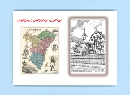 Cartes Postales impression Noir avec dpartement sur la ville de OBERSCHAEFFOLSHEIM Titre : eglise