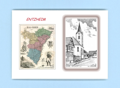 Cartes Postales impression Noir avec dpartement sur la ville de ENTZHEIM Titre : eglise