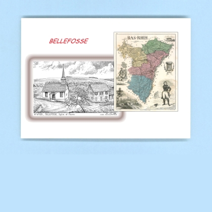 Cartes Postales impression Noir avec dpartement sur la ville de BELLEFOSSE Titre : eglise et mairie