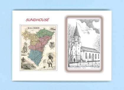 Cartes Postales impression Noir avec dpartement sur la ville de SUNDHOUSE Titre : eglise