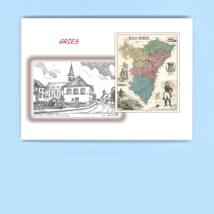 Cartes Postales impression Noir avec dpartement sur la ville de GRIES Titre : mairie et eglise