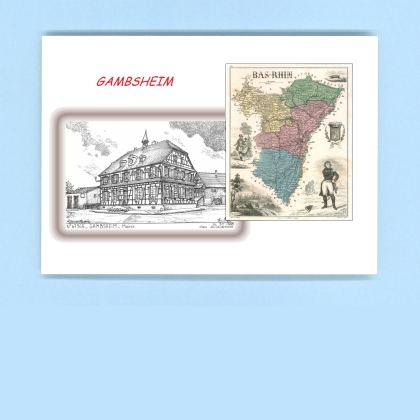 Cartes Postales impression Noir avec dpartement sur la ville de GAMBSHEIM Titre : mairie
