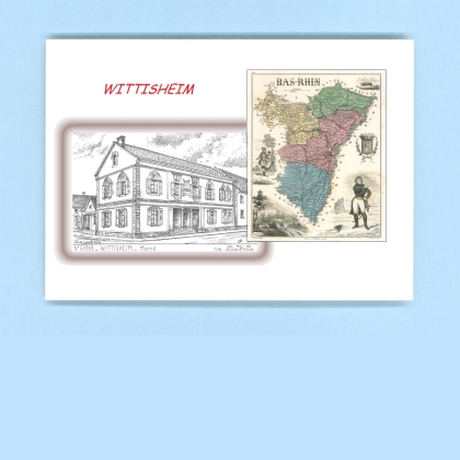 Cartes Postales impression Noir avec dpartement sur la ville de WITTISHEIM Titre : mairie