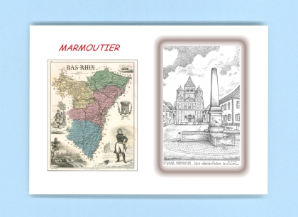 Cartes Postales impression Noir avec dpartement sur la ville de MARMOUTIER Titre : eglise abbatiale et fontaine