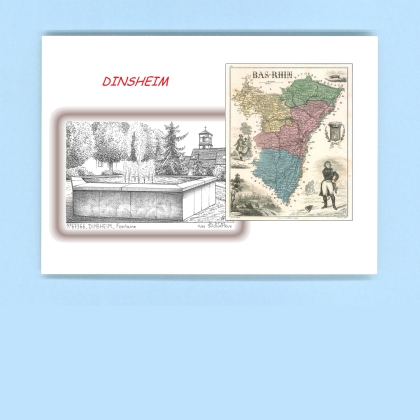 Cartes Postales impression Noir avec dpartement sur la ville de DINSHEIM Titre : fontaine