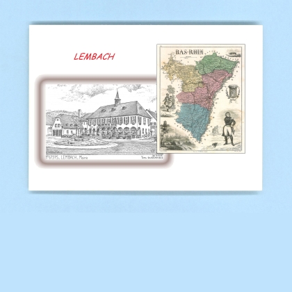 Cartes Postales impression Noir avec dpartement sur la ville de LEMBACH Titre : mairie