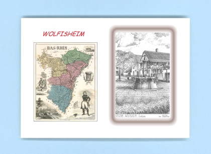 Cartes Postales impression Noir avec dpartement sur la ville de WOLFISHEIM Titre : fontaine