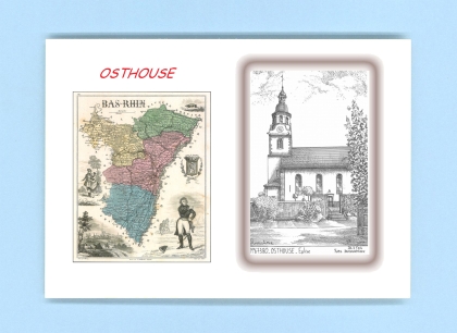 Cartes Postales impression Noir avec dpartement sur la ville de OSTHOUSE Titre : eglise