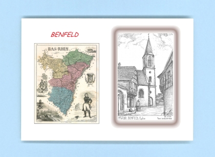 Cartes Postales impression Noir avec dpartement sur la ville de BENFELD Titre : eglise