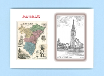 Cartes Postales impression Noir avec dpartement sur la ville de INGWILLER Titre : eglise