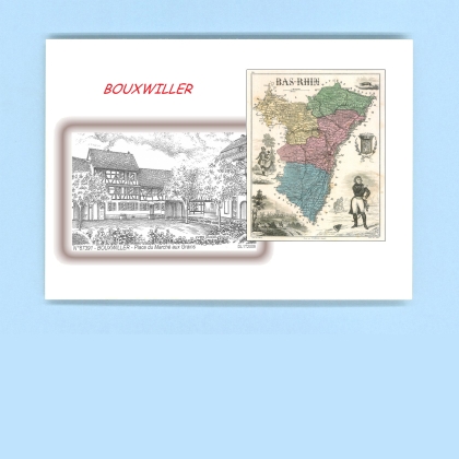 Cartes Postales impression Noir avec dpartement sur la ville de BOUXWILLER Titre : place du marche aux grains