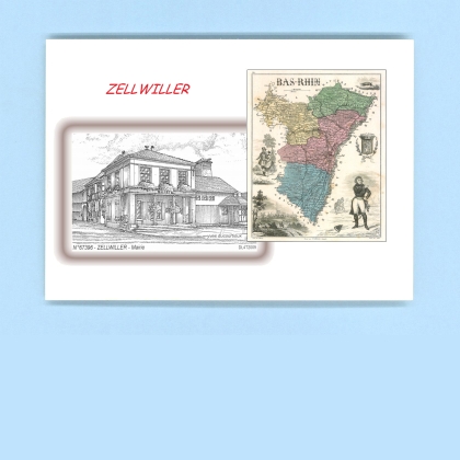Cartes Postales impression Noir avec dpartement sur la ville de ZELLWILLER Titre : mairie