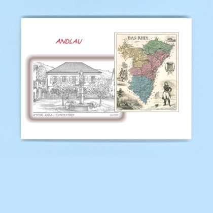 Cartes Postales impression Noir avec dpartement sur la ville de ANDLAU Titre : fontaine et mairie