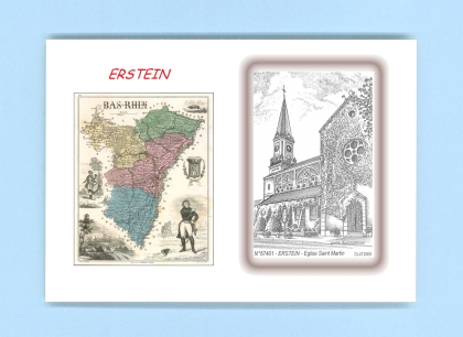 Cartes Postales impression Noir avec dpartement sur la ville de ERSTEIN Titre : eglise st martin