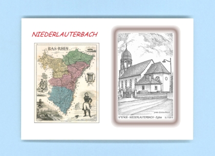 Cartes Postales impression Noir avec dpartement sur la ville de NIEDERLAUTERBACH Titre : eglise