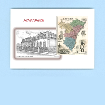 Cartes Postales impression Noir avec dpartement sur la ville de HINDISHEIM Titre : mairie
