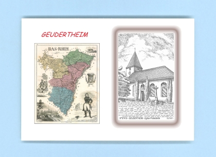 Cartes Postales impression Noir avec dpartement sur la ville de GEUDERTHEIM Titre : eglise protestante