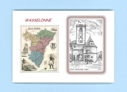 Cartes Postales impression Noir avec dpartement sur la ville de WASSELONNE Titre : chateau