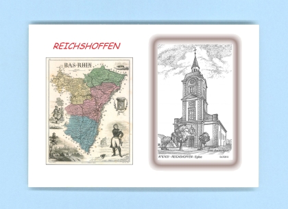 Cartes Postales impression Noir avec dpartement sur la ville de REICHSHOFFEN Titre : eglise