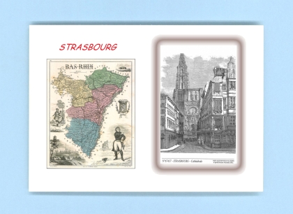 Cartes Postales impression Noir avec dpartement sur la ville de STRASBOURG Titre : cathedrale