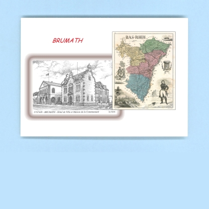 Cartes Postales impression Noir avec dpartement sur la ville de BRUMATH Titre : hotel de ville et maison de la