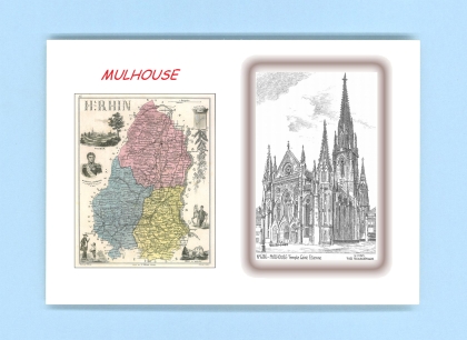 Cartes Postales impression Noir avec dpartement sur la ville de MULHOUSE Titre : temple st etienne