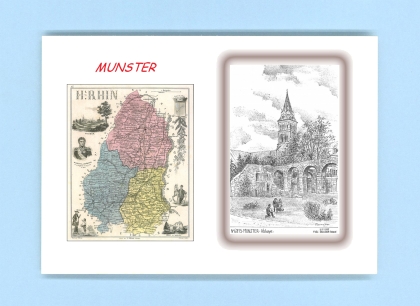 Cartes Postales impression Noir avec dpartement sur la ville de MUNSTER Titre : abbaye