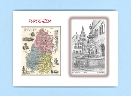 Cartes Postales impression Noir avec dpartement sur la ville de TURCKHEIM Titre : fontaine